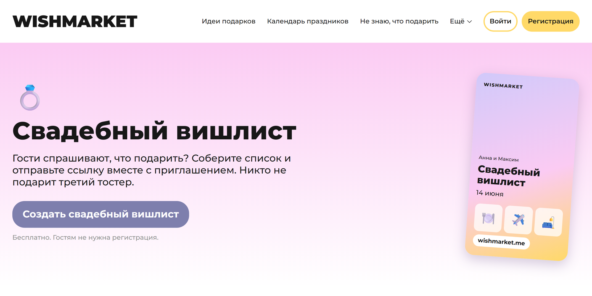 Страница «Свадебный вишлист»